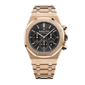 【Super Clone】Audemars Piguet Royal Oak Chronograph 41MM Rose Gold Bracelet – Black Dial