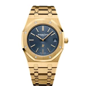 【Super Clone】Audemars Piguet Royal Oak Jumbo Extra-thin 39mm Blue dial Yellow Gold Watch 15202BA.OO.1240BA.01