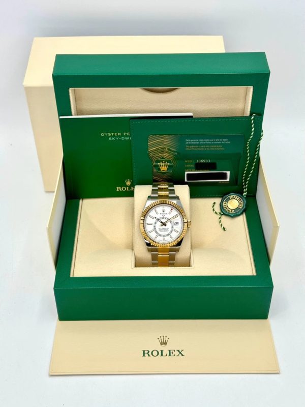 【Super Clone】RLX Sky-Dweller 42mm 336933-0005/0006 Two-Tone Yellow Gold White Dial Oyster