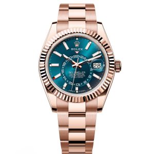 【Super Clone】RLX Sky-Dweller 42mm 336935-0001/0005 Rose Gold Blue Dial Oyster