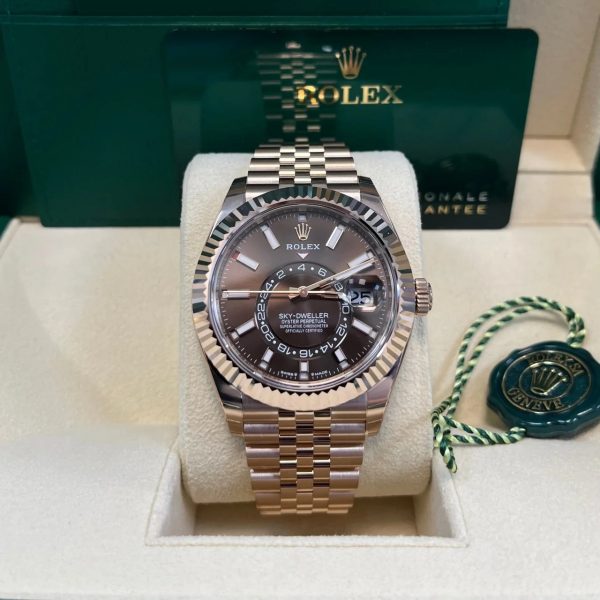 【Super Clone】RLX Sky-Dweller 42mm 336935-0002/0006 Rose Gold Chocolate Dial Jubilee