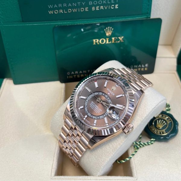 【Super Clone】RLX Sky-Dweller 42mm 336935-0002/0006 Rose Gold Chocolate Dial Jubilee