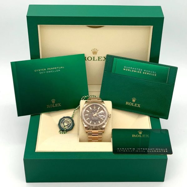 【Super Clone】RLX Sky-Dweller 42mm 336935-0002/0006 Rose Gold Chocolate Dial Jubilee