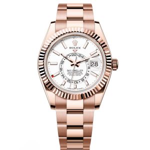 【Super Clone】RLX Sky-Dweller 42mm 336935-0003/0007 Rose Gold White Dial Oyster