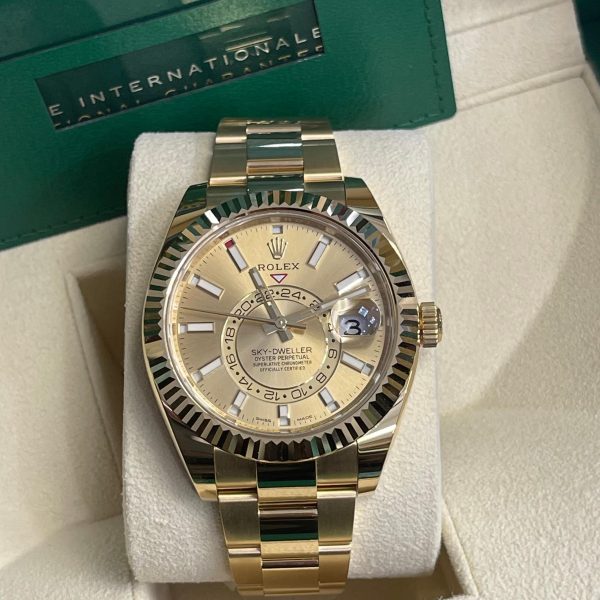 【Super Clone】RLX Sky-Dweller 42mm 336938-0001/0004 Yellow Gold Champagne Dial Jubilee