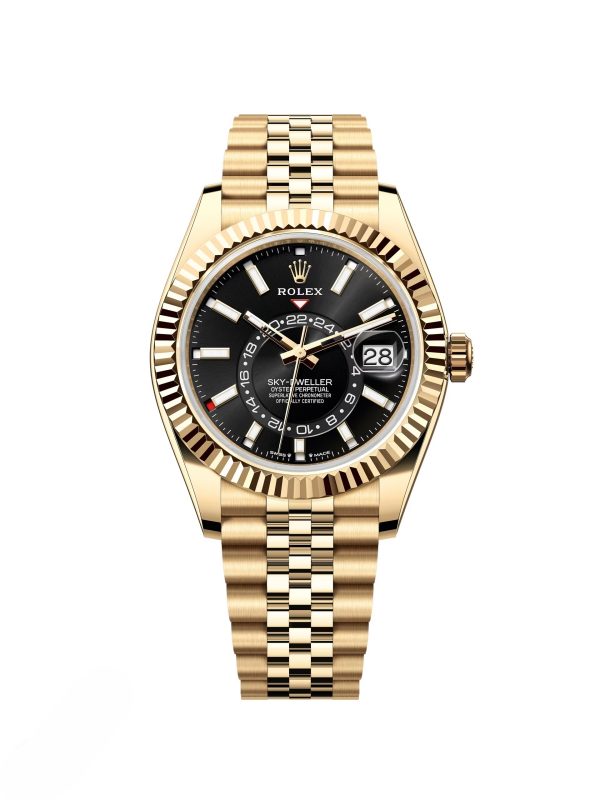 【Super Clone】RLX Sky-Dweller 42mm 336938-0002/0005 Yellow Gold Black Dial Oyster