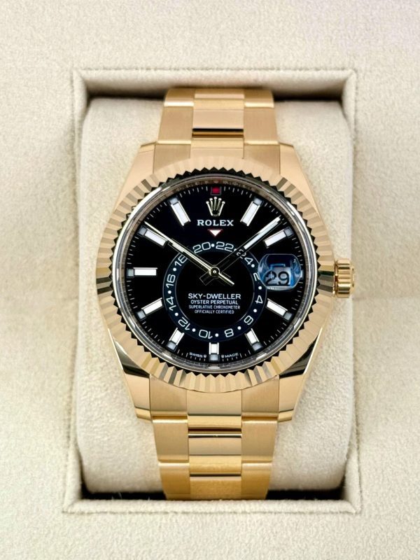 【Super Clone】RLX Sky-Dweller 42mm 336938-0002/0005 Yellow Gold Black Dial Oyster