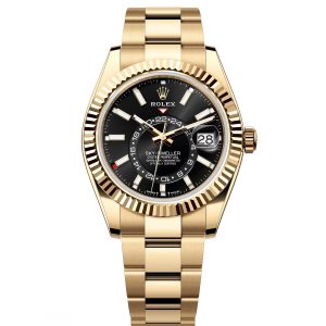 【Super Clone】RLX Sky-Dweller 42mm 336938-0002/0005 Yellow Gold Black Dial Oyster