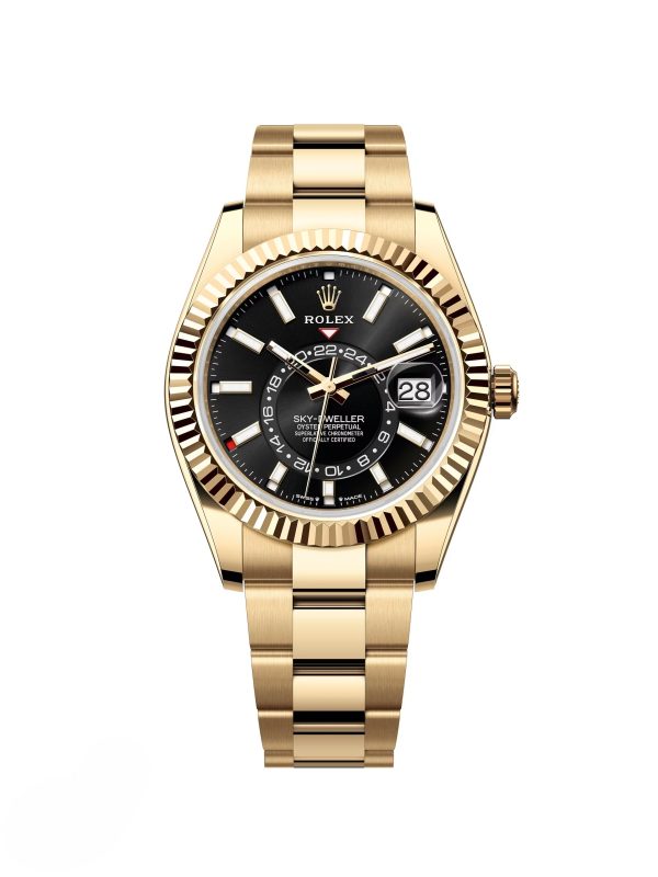 【Super Clone】RLX Sky-Dweller 42mm 336938-0002/0005 Yellow Gold Black Dial Oyster