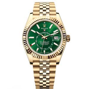 【Super Clone】RLX Sky-Dweller 42mm 336938-0007/0008 Yellow Gold Bright Green Dial Jubilee