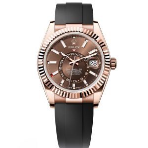 【Super Clone】RLX Sky-Dweller 42mm Rose Gold Chocolate Dial Oysterflex - 336235