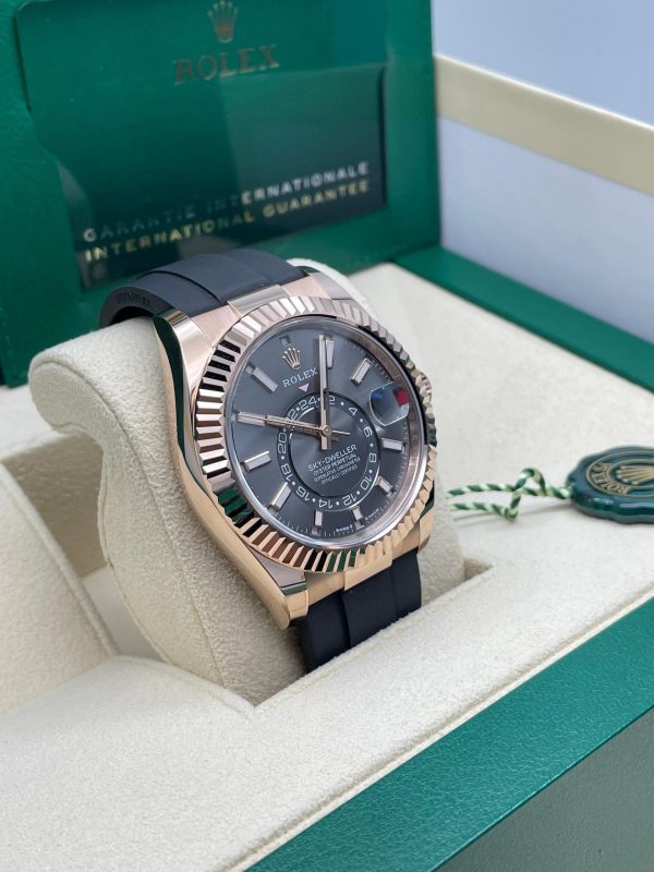 【Super Clone】RLX Sky-Dweller 42mm Rose Gold Slate Dial Oysterflex - 336235