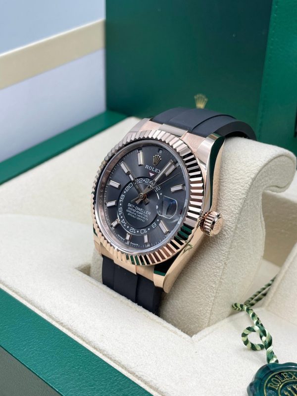 【Super Clone】RLX Sky-Dweller 42mm Rose Gold Slate Dial Oysterflex - 336235