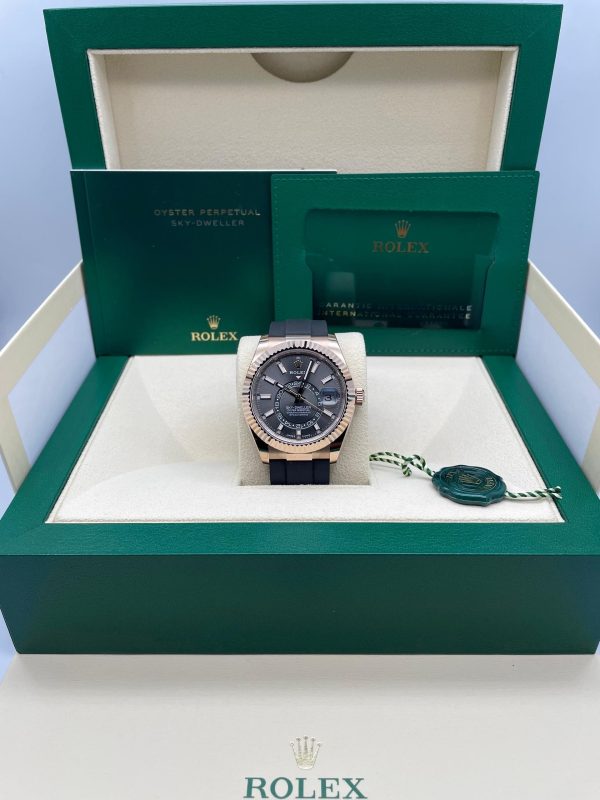 【Super Clone】RLX Sky-Dweller 42mm Rose Gold Slate Dial Oysterflex - 336235