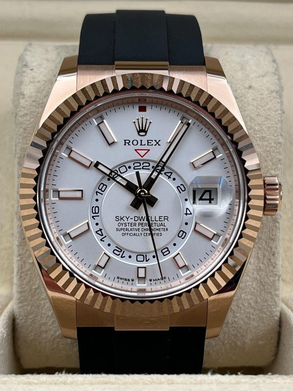 【Super Clone】RLX Sky-Dweller 42mm Rose Gold White Dial Oysterflex - 336235