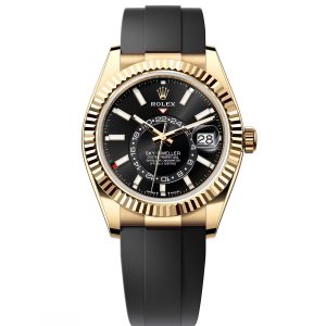 【Super Clone】RLX Sky-Dweller 42mm Yellow Gold Black Dial Oysterflex - 336238
