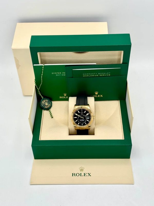 【Super Clone】RLX Sky-Dweller 42mm Yellow Gold Black Dial Oysterflex - 336238
