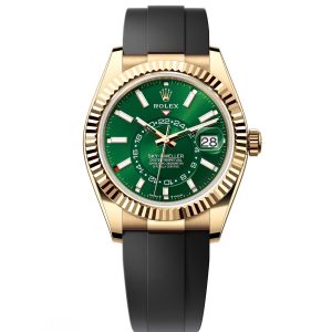 【Super Clone】RLX Sky-Dweller 42mm Yellow Gold Bright Green Dial Oysterflex - 336238 - New 2025 Release