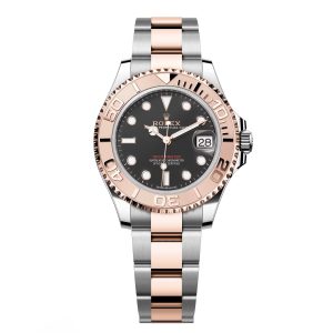 【Super Clone】RLX Yacht-Master 37mm Steel and Everose Gold Watch - Black Dial - Oyster Bracelet 268621