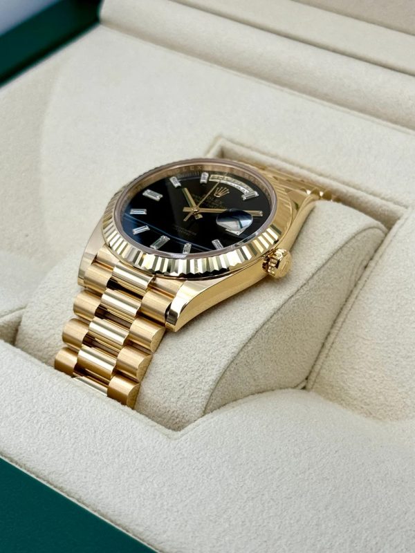 【Super Clone】RLX Yellow Gold President Day Date 40mm Onyx Diamond Dial - 228238